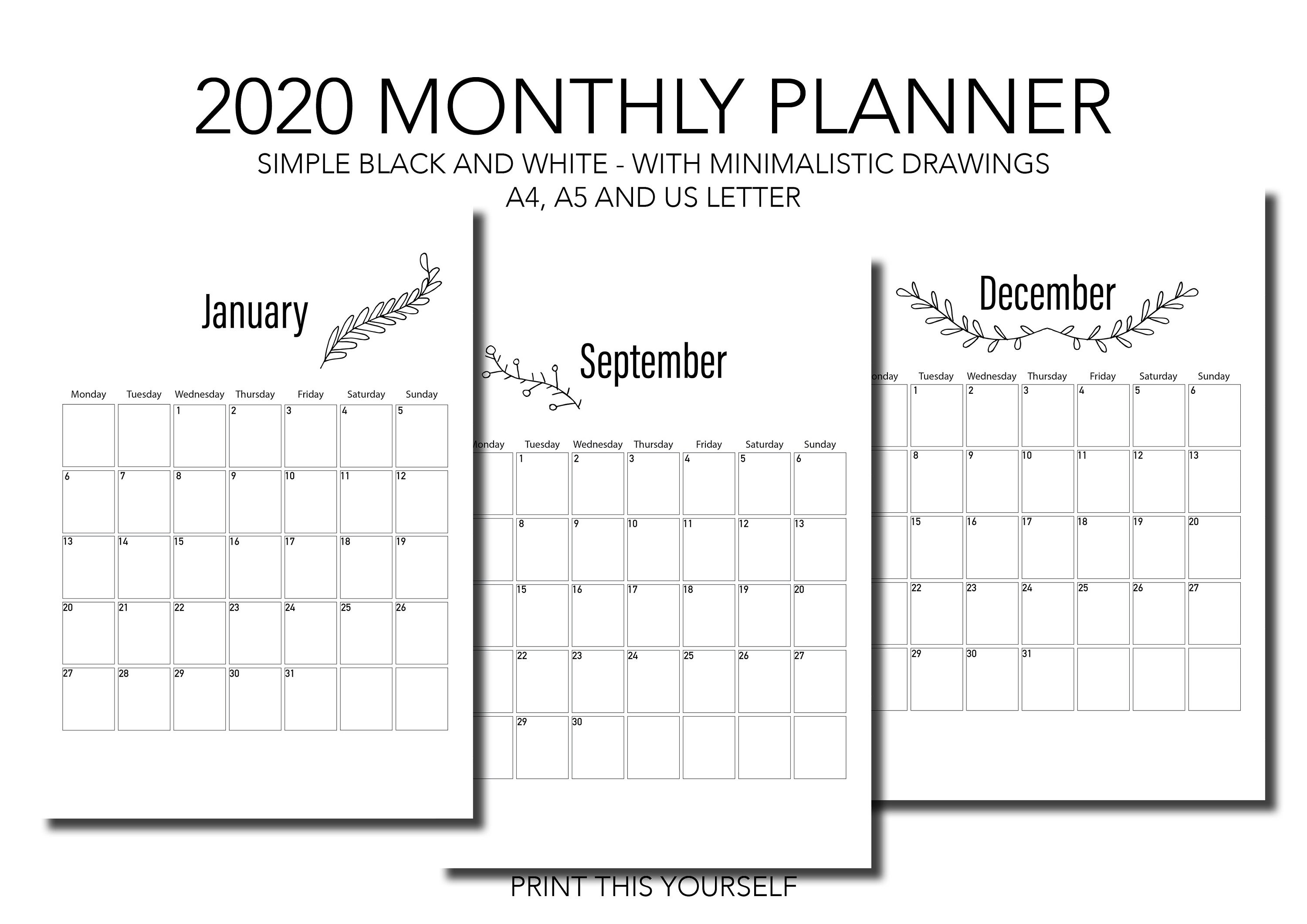 Printable monthly planner for 2020. Vertical monthly planner. | Etsy
