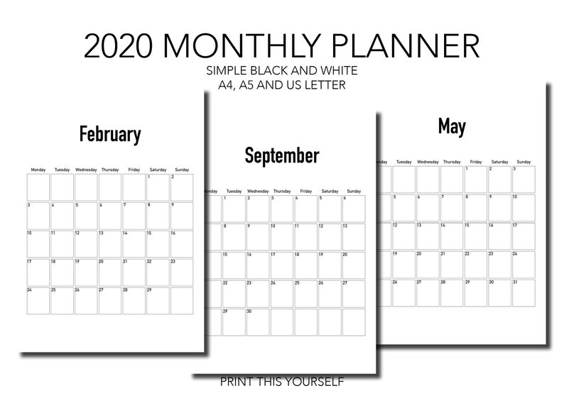 Printable Monthly Planner For 2020 Vertical Monthly View Etsy