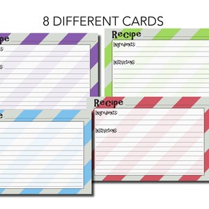 Printable recipe cards. Striped pastel tone. Pastel recipe card. Printable pastel recipe cards. Gift for her. For recipe organisation. image 2