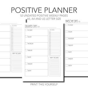 Positive mindset weekly planner. Printable weekly planner. Weekly positive mindset planner. Positive printable planner gift for her. image 1