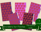 Printable Filofax divider. Personal sized dividers. Dividers with hearts. Printable dividers for Filofax. PDF file, instant download