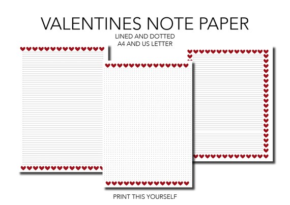 Printable Valentines Day Note Paper. Printable Valentines | Etsy