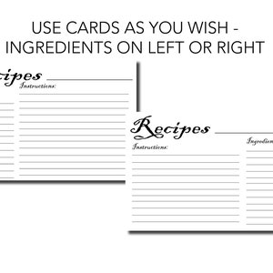Printable Recipe Cards. Black and White. Bundle of 10 Printable Simple ...