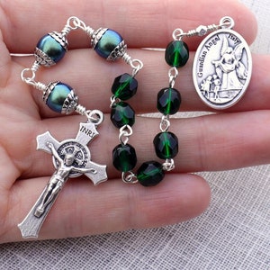 Chapelet d'ange gardien - chapelet d'un ange gardien - saint Michel archange - saint Benoît - cadeau de pierre de naissance de mai - carte de prière incluse