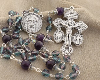 Chaplet of The Holy Face - Our Lord Jesus Christ Chaplet of Reparation - Blue Zircon December Birthstone - Amethyst February Birthstone Gift