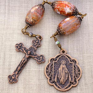 Three Hail Mary's Chaplet, Our Lady of Grace Miraculous Medal, Eucharistic Crucifix, Hail Mary Devotion, Antique Copper Unbreakable Rosary