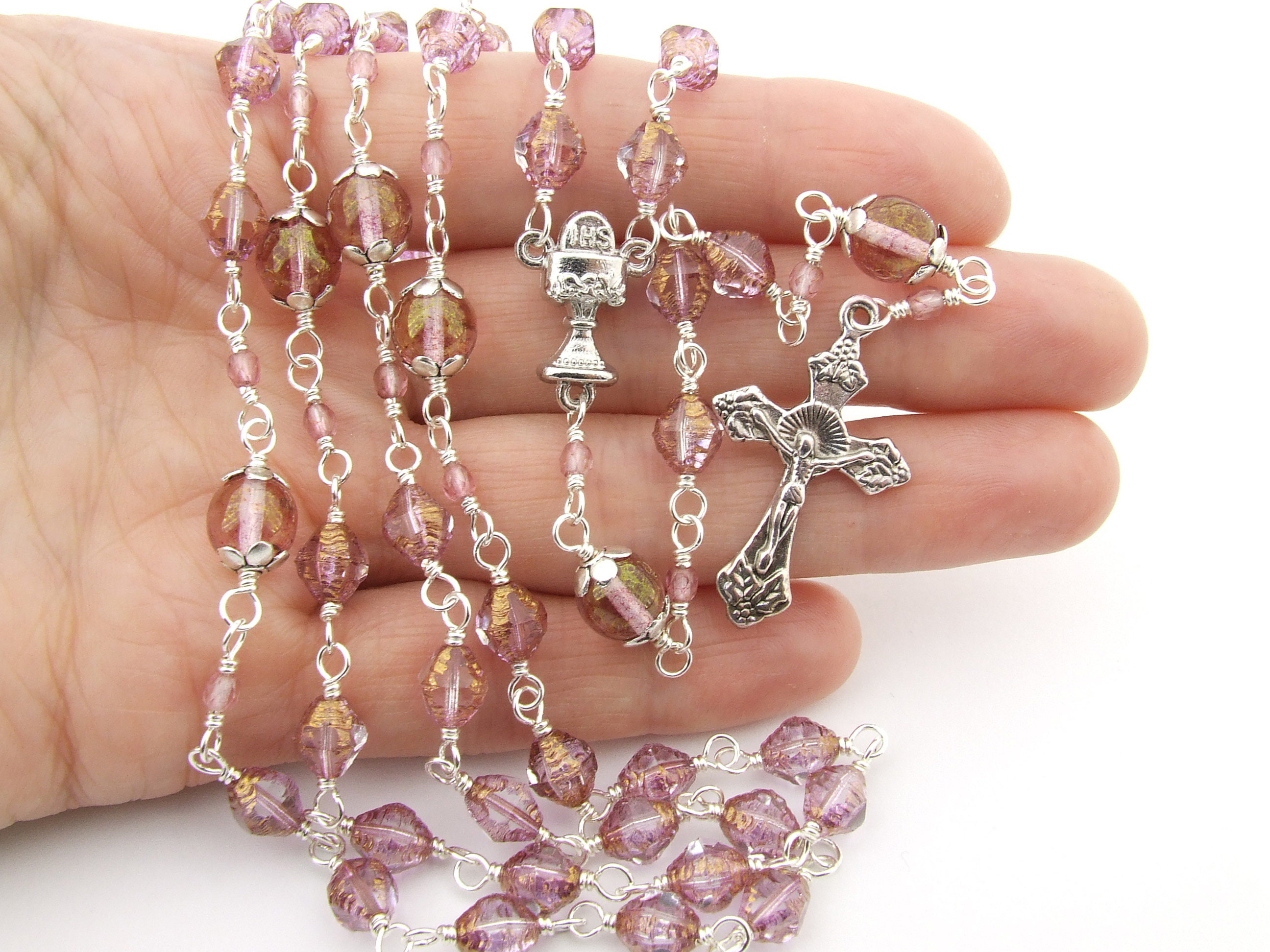 Catholic Rosary Beads First Communion Rosary Light Pink | Etsy