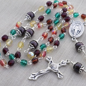 Catholic Rosary Beads, Miraculous Medal of Our Lady of Grace Medal, Five Decade Rosary, Colorful Rosary Necklace, January Birthstone Gift