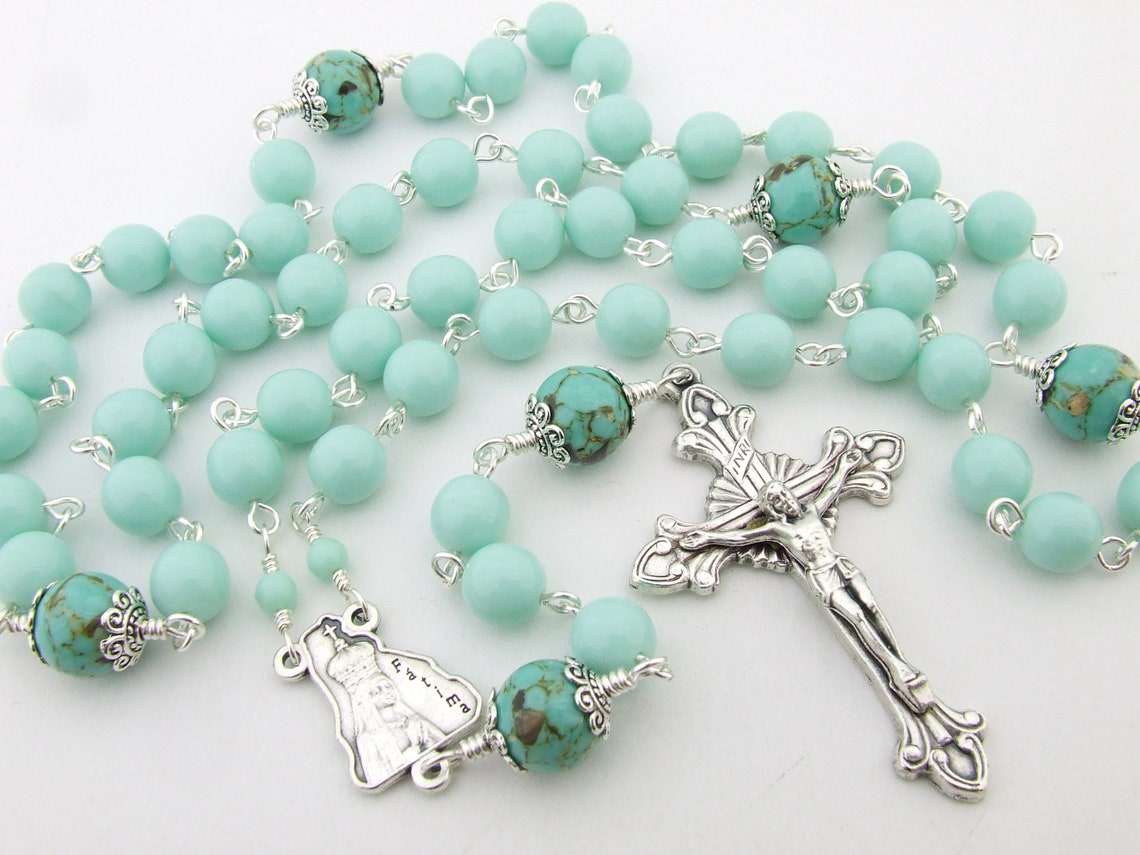 Our Lady of Fatima Rosary Beads Large 8mm and 10mm Turquoise Etsy