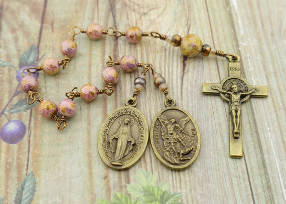 Three Beads Pocket Chaplet Small Rosary With Saint Medal