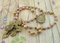 Holy Face Chaplet: Antique Bronze Pardon Crucifix, Rustic Pink Czech Glass
