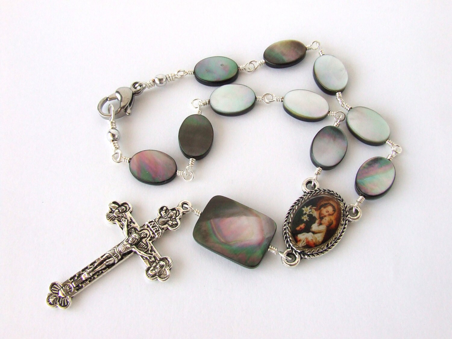 Car Rear View Mirror Rosary with Saint Joseph Medal Black Etsy