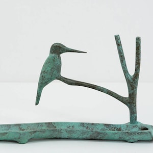 Kingfisher Menorah Hand Made in Israel by Shraga Landesman' Judaica, Hanukkah, Patinated Brass