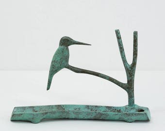 Kingfisher Menorah Hand Made in Israel by Shraga Landesman' Judaica, Hanukkah, Patinated Brass