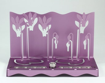 Cyclamens Menorah, Shraga Landesman, Judaica, Aluminium, Hanukkah