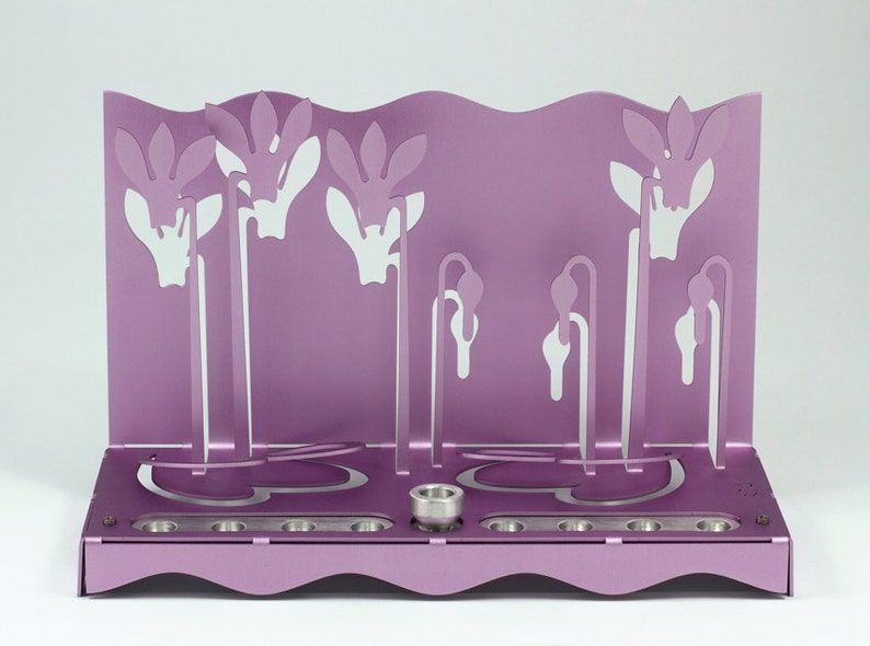 Cyclamens Menorah, Shraga Landesman, Judaica, Aluminium, Hanukkah image 1