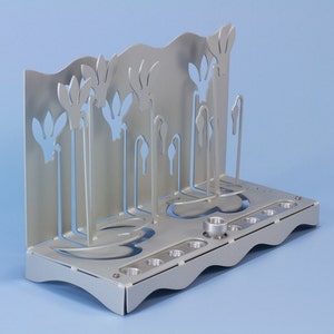 Cyclamens Menorah, Shraga Landesman, Judaica, Aluminium, Hanukkah image 3