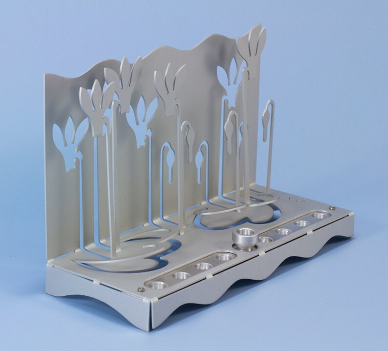 Cyclamens Menorah, Shraga Landesman, Judaica, Aluminium, Hanukkah image 3