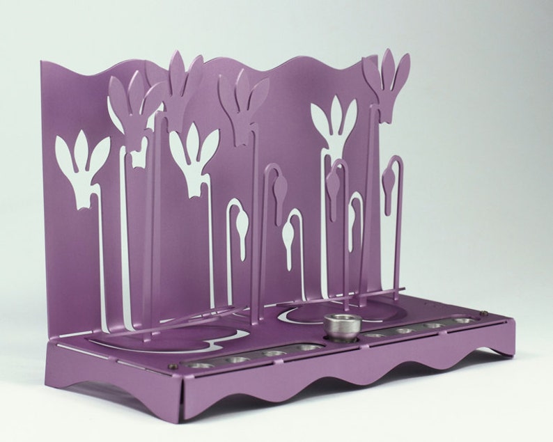 Cyclamens Menorah, Shraga Landesman, Judaica, Aluminium, Hanukkah image 2