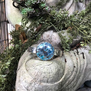 Round Chrysocolla Stone on Stamped Textured Sterling Silver Cuff Bracelet, Earth's Treasures Collection image 3