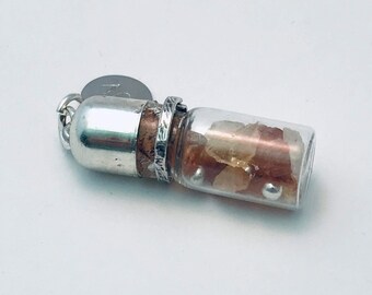 November Birthstone Pendant - Birthstones in a Bottle - Vial Necklace - Topaz, Glass and Sterling Silver Handmade