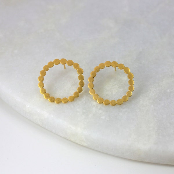 Dotty Circle Hoop Earrings, gold/silver, handmade