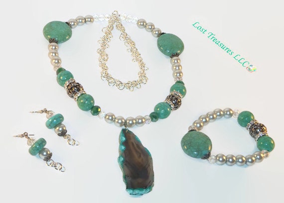Oceanic-Handmade Jewelry Set-3 Piece Ladies Necklace Bracelet | Etsy