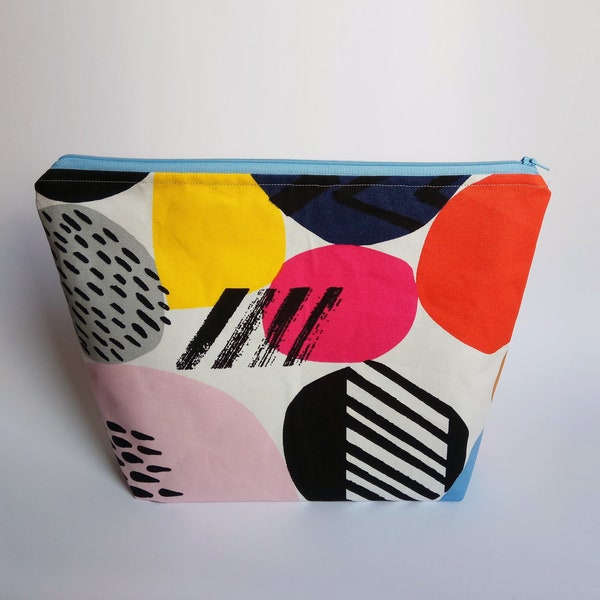 Medium / Large Knitting Project Bag, Abstract Multicolored Shapes, Zipper Project Bag, Crafter Project Bag