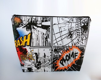 Large Knitting Project Bag, Comic Strip Zipper Project Bag, Crafter Project Bag