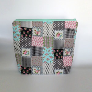 Patchwork-stickningsprojektväska: Bomullsväska med dragkedja