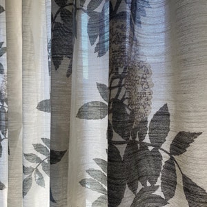 Scandinavian Vintage Curtains Acrylic Wool  2 Curtain Panels with Green Plants White Blossom Decorative Home Decor Floral Decoration