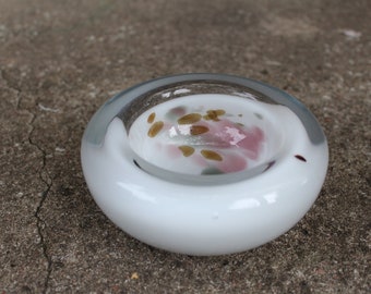 Scandinavian Vintage Heavy Art Glass Bowl, Artist Signed Retro Home Decor