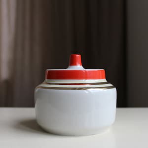 Ukraine Sugar Bowl, Vintage Sugar Pot with Red Gold Stripes Baranivka Porcelain Factory Retro Kitchen Decor.  Made in Ukraine. Collectible