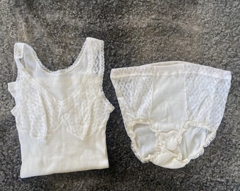 Vintage Women Underwear Top or Panties White Lace Ribbed Cotton Maika Panties Underwear Top Size XS Panties M