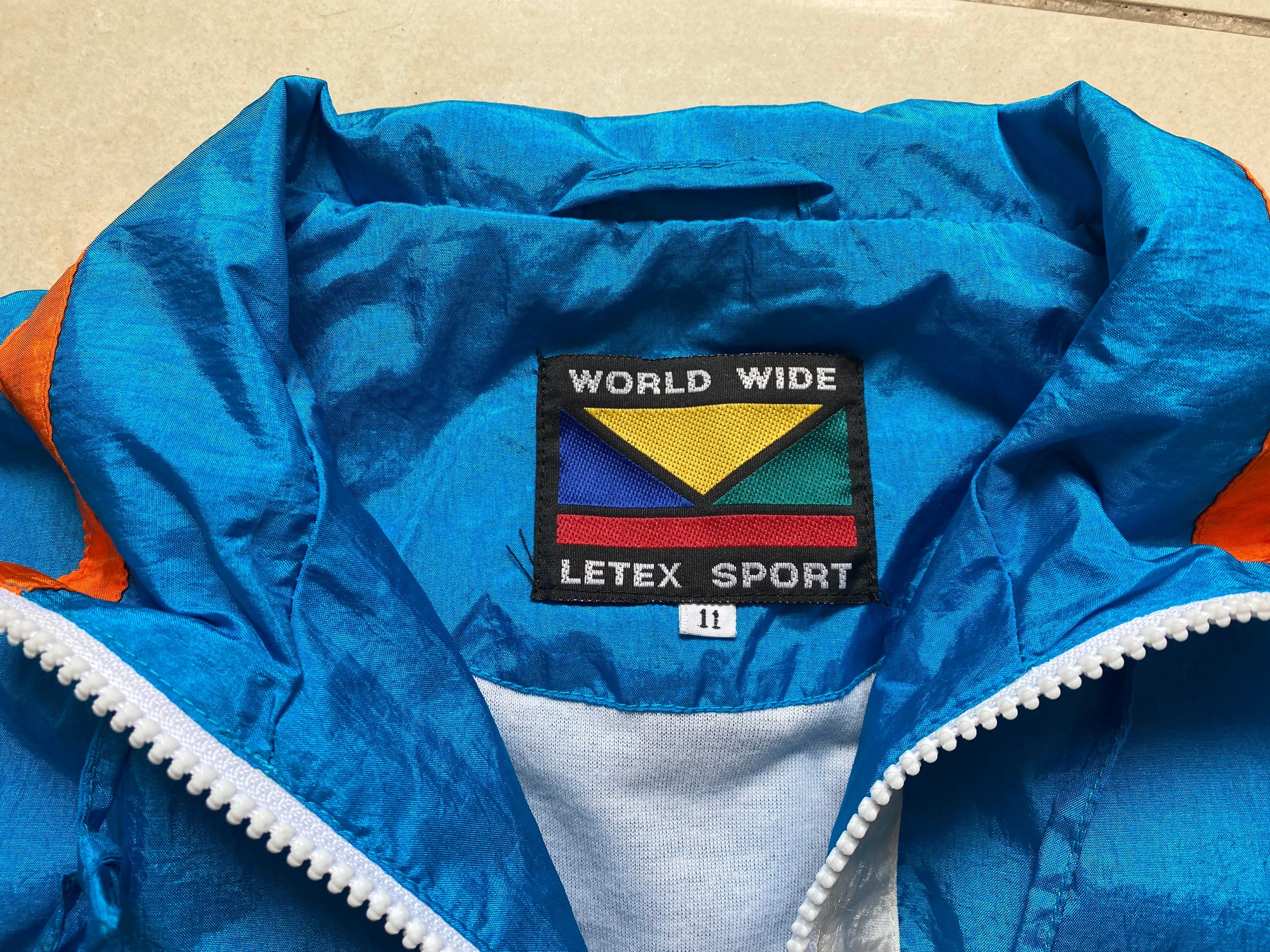 Kid's Windbreaker Jacket White Technical Fabric with Sky Blue Stripes