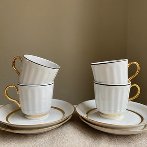Ukraine Espresso Cups Saucers Set of 4 Baranivka Porcelain Small Coffee Cups with Gold Details Tableware. Made in Ukraine. Collectible