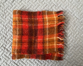 Vintage Plaid Mohair Scarf Warm Mohair Shawl Winter Men Accessories Red Brown Colours Fringes