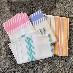 Vintage Linen Bedsheet Single Size Flat Sheet, Unused Bed Linen Yellow Brown Blue Pink Green Strips Single Bed Bedding Bed Sheet