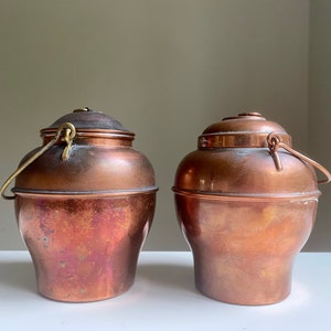 Copper Pot wit Lid Set 2 Lidded Bowl Small Urn Plant Pot Swedish Home Decor 1960s Mid Century Modern