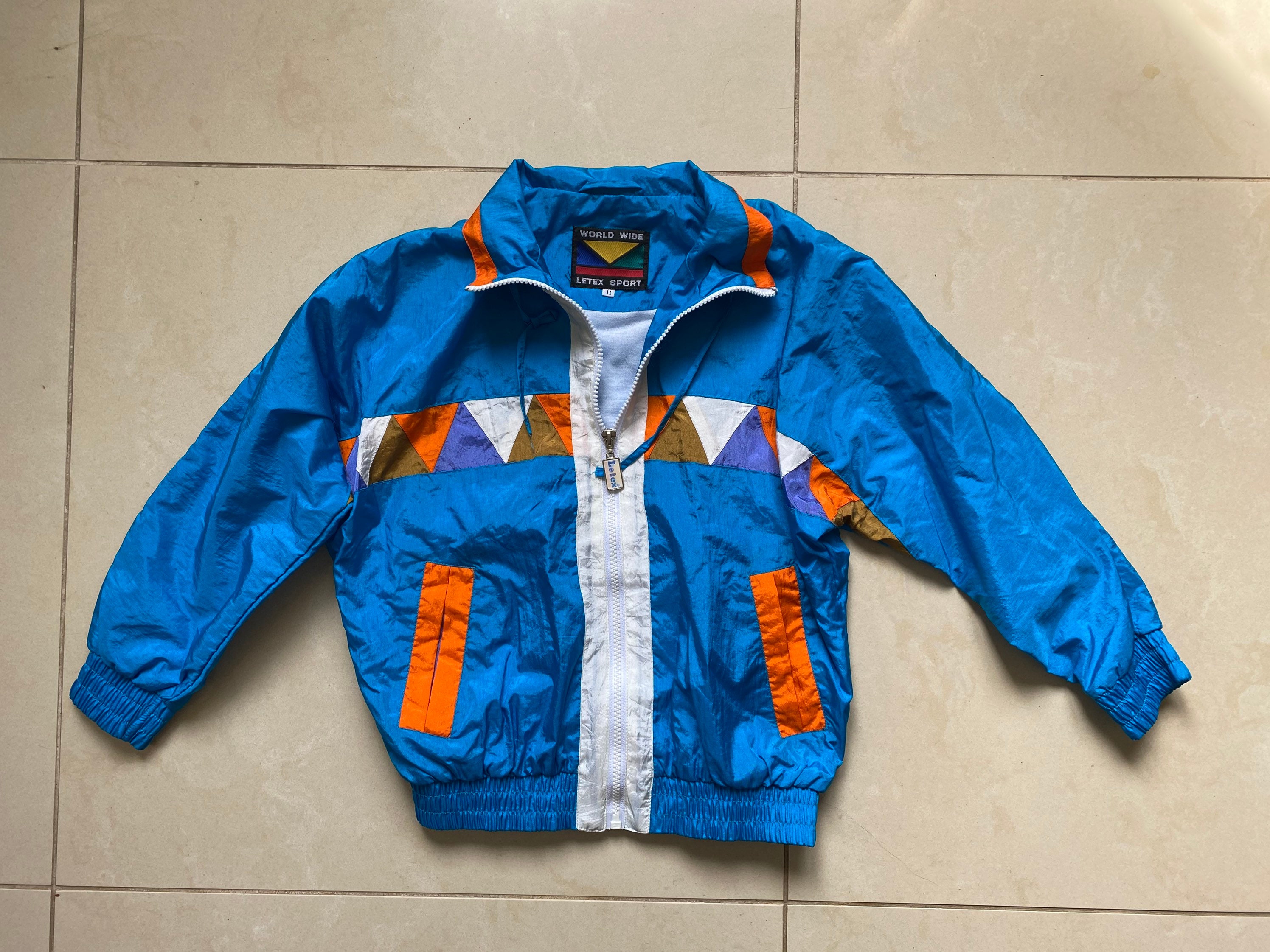 miovinta Vintage 90s Kids Sport Jacket Children Boys Girls Blue Wind Breaker, Retro Sportswear Size 11 World Wide Letex Sport