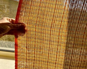 Vintage Scandinavian Woven Curtains: Mustard Gold Acrylic Wool Blend Window Drapes (148x206 cm) Sheer Curtain Pair
