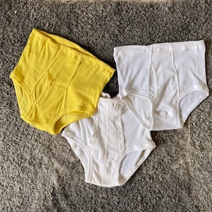 Vintage Men Briefs M L S Ribbed Cotton Vintage High Waist Underpants Unused White Undies Yellow Easter Underwear