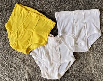 Vintage Men Briefs M L S Ribbed Cotton Vintage High Waist Underpants Unused White Undies Yellow Easter Underwear
