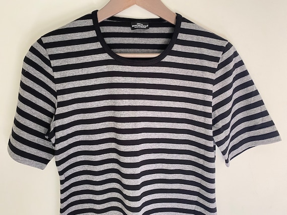 MARIMEKKO T Shirt, Size M, Black Gray Striped Cot… - image 1