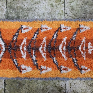 Swedish Rya Rug Vintage Wool Mid Century Modern Design Handmade Wool Carpet Wall Rug Scandinavian Design
