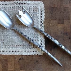 1960s Holsen Tinn Norway #350 Salad server Set, Large Spoon and Fork, Vintage Kitchen Utensil Set
