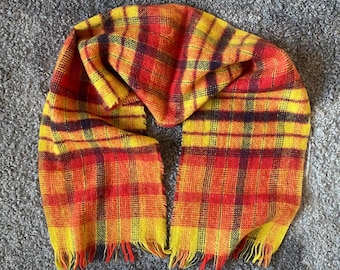 Vintage Plaid Wool Shawl Yellow Orange Warm Winter Scarf Men Women Accessories Unisex Clothes