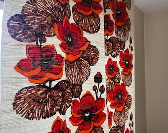 Scandinavian Vintage Floral Curtain Panel Acrylic Wool Curtain with Flowers Swedish Vintage Window Treatment Short Curtains Home Decor