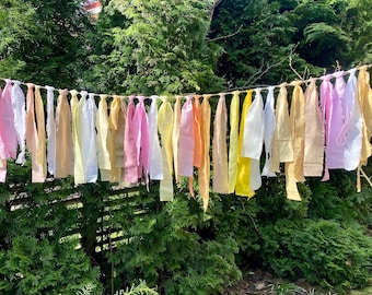 Tassel Garland Handmade Cotton Fabric BannerLong  Eco Friendly Wedding Garland, Reusable Party Backdrop & Boho Cafe Decor Bohemian Bunting