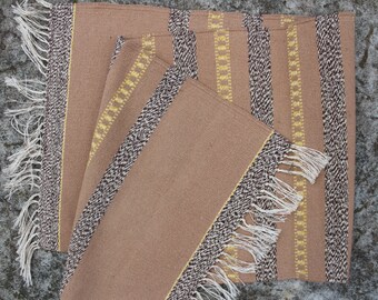 70s Wool Table Runner Vintage Unused Vintage Beige Woolen Rug, Hand Woven Grey Yellow Stripes, Scandinavian Home Decor